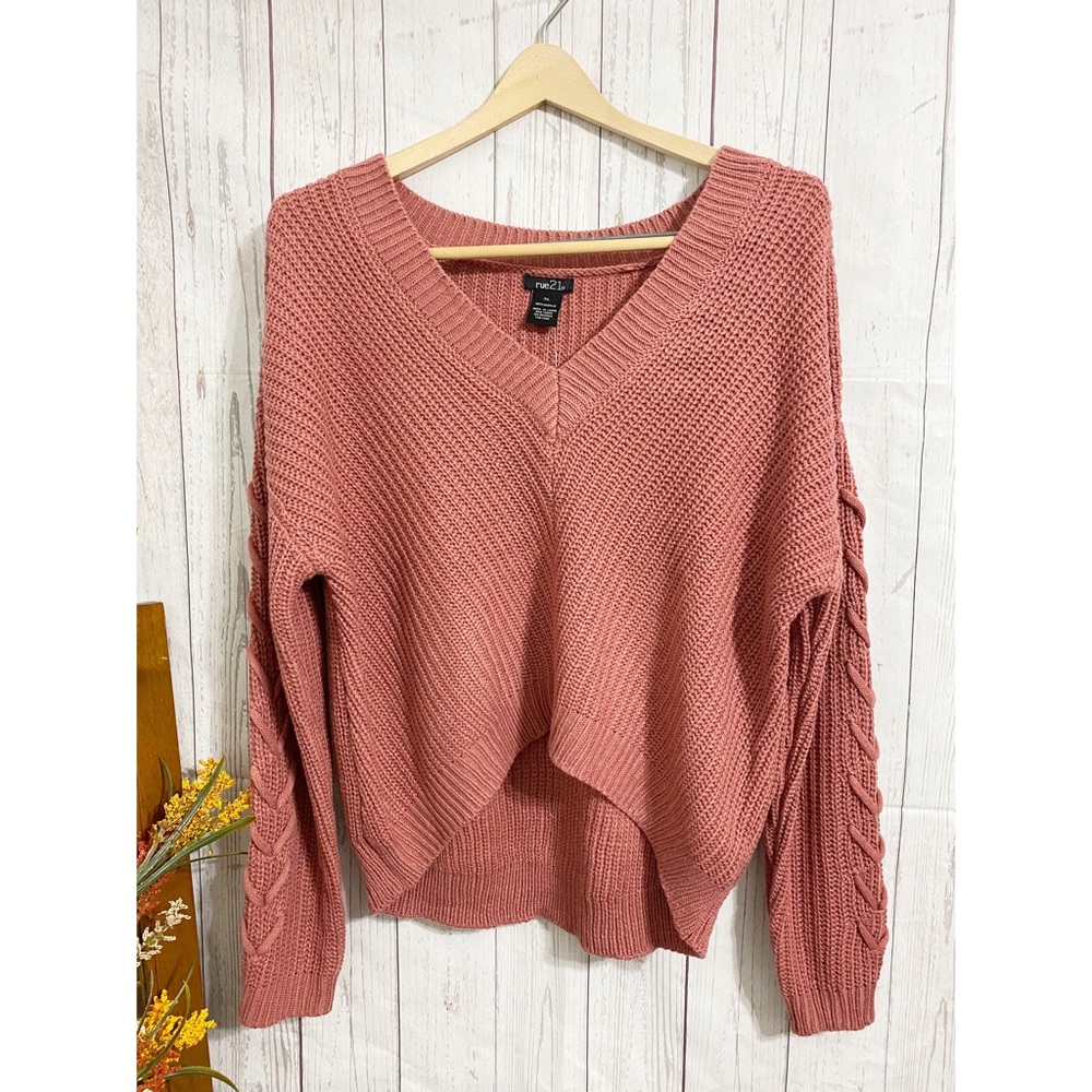 Oversized Braid Detail Hi Low Knit Sweater XL